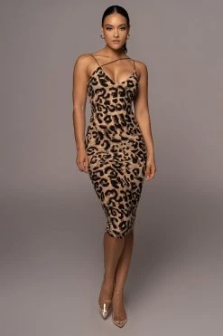 JLUXLABEL NEW ARRIVALS LEOPARD SYLVIA DIAGONAL STRAP DRESS