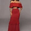 JLUXLABEL NEW ARRIVALS RED SIENNA RUFFLED SKIRT SET