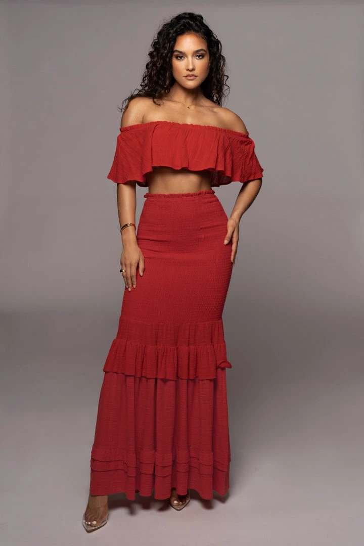 JLUXLABEL NEW ARRIVALS RED SIENNA RUFFLED SKIRT SET 3 JLUXLABEL NEW ARRIVALS RED SIENNA RUFFLED SKIRT SET