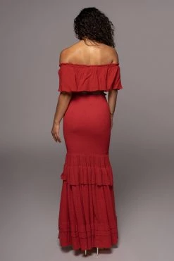 JLUXLABEL NEW ARRIVALS RED SIENNA RUFFLED SKIRT SET