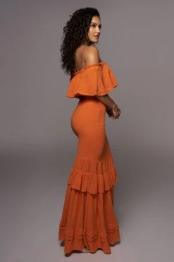 JLUXLABEL NEW ARRIVALS ORANGE SIENNA RUFFLED SKIRT SET