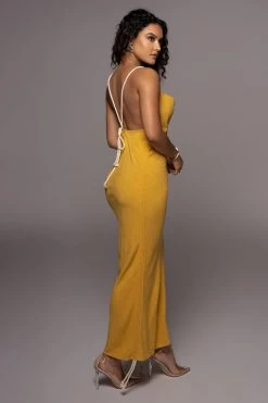 JLUXLABEL YELLOW BAHARI RUCHED LINEN DRESS NEW ARRIVALS