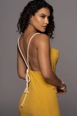 JLUXLABEL YELLOW BAHARI RUCHED LINEN DRESS NEW ARRIVALS