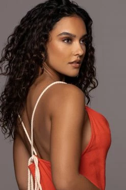 JLUXLABEL NEW ARRIVALS RED BAHARI RUCHED LINEN DRESS