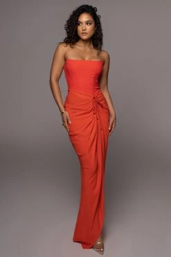 JLUXLABEL NEW ARRIVALS PERSIMMON NOELIA LINEN SLIT SKIRT