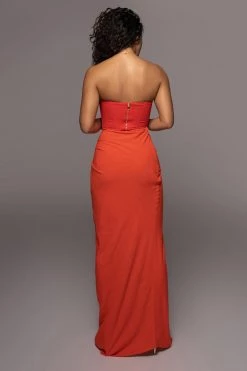 JLUXLABEL NEW ARRIVALS PERSIMMON NOELIA LINEN SLIT SKIRT