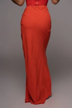 JLUXLABEL NEW ARRIVALS PERSIMMON NOELIA LINEN SLIT SKIRT