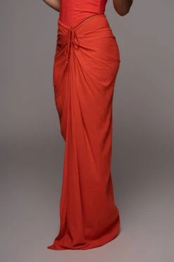 JLUXLABEL NEW ARRIVALS PERSIMMON NOELIA LINEN SLIT SKIRT