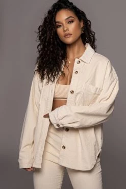JLUXLABEL IVORY NERA CORDUROY BUTTON UP