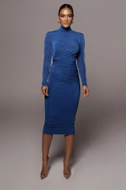 JLUXLABEL ROYAL BLUE KARA MOCK NECK DRESS BACK IN