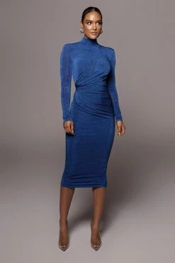 JLUXLABEL ROYAL BLUE KARA MOCK NECK DRESS BACK IN