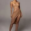 JLUXLABEL TAN CEDELLA SWEETHEART FAUX LEATHER DRESS