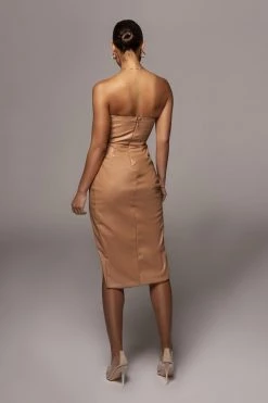 JLUXLABEL TAN CEDELLA SWEETHEART FAUX LEATHER DRESS