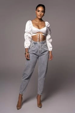 JLUXLABEL WHITE BOLERO SATIN CROP TOP NEW ARRIVALS