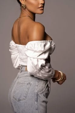JLUXLABEL WHITE BOLERO SATIN CROP TOP NEW ARRIVALS