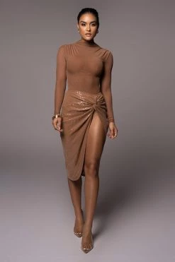 JLUXLABEL TAN LORIELLA SLIT SKIRT