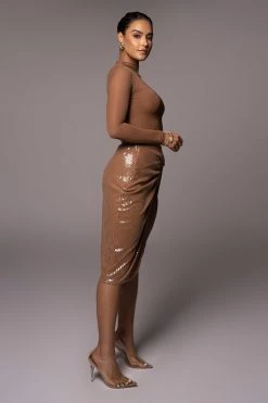 JLUXLABEL TAN LORIELLA SLIT SKIRT