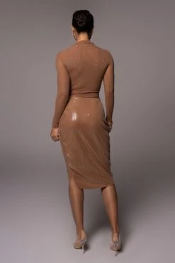 JLUXLABEL TAN LORIELLA SLIT SKIRT