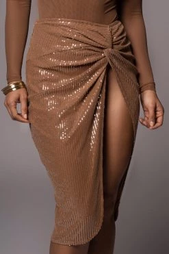 JLUXLABEL TAN LORIELLA SLIT SKIRT