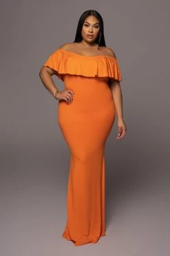 JLUXLABEL TANGERINE ESTELLE RUFFLED MAXI DRESS
