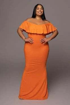JLUXLABEL TANGERINE ESTELLE RUFFLED MAXI DRESS