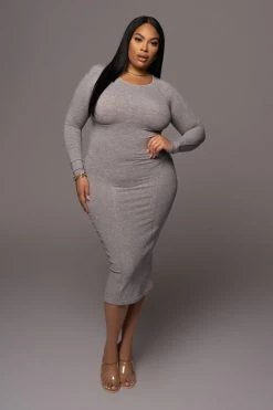 JLUXLABEL GREY HIGH EXPECTATIONS MIDI DRESS