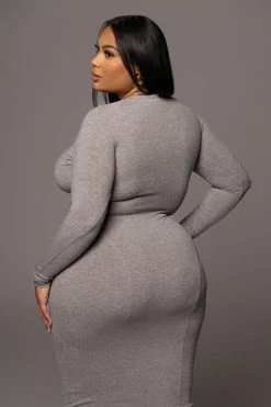 JLUXLABEL GREY HIGH EXPECTATIONS MIDI DRESS