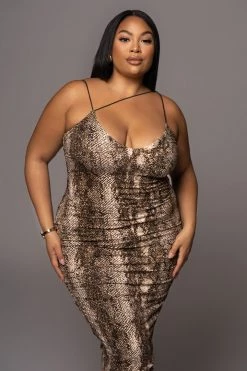 JLUXLABEL NEW ARRIVALS SNAKESKIN SYLVIA DIAGONAL STRAP DRESS