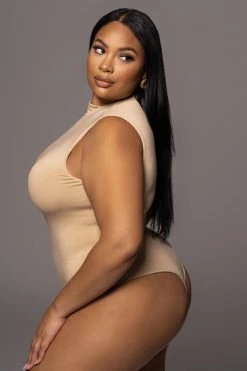 JLUXLABEL JLUXBASIX TAN CIELA HIGH NECK BODYSUIT NEW ARRIVALS