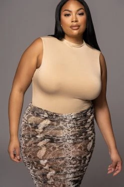 JLUXLABEL JLUXBASIX TAN CIELA HIGH NECK BODYSUIT NEW ARRIVALS