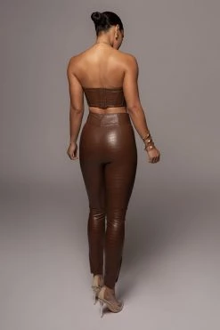 JLUXLABEL CHOCOLATE MALENE CROC HIGH WAISTED PANTS SALE