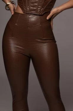 JLUXLABEL CHOCOLATE MALENE CROC HIGH WAISTED PANTS SALE