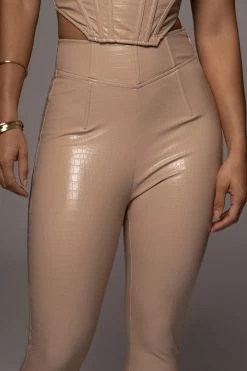 JLUXLABEL BEIGE MALENE CROC HIGH WAISTED PANTS