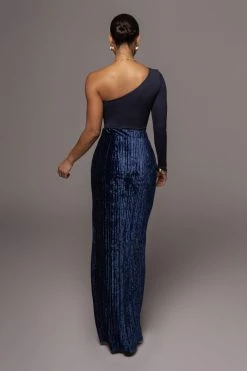 JLUXLABEL MIDNIGHT BLUE KRISANA VELVET HIGH SLIT SKIRT BOTTOMS