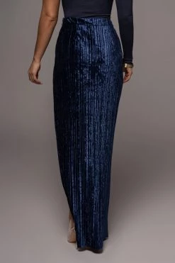 JLUXLABEL MIDNIGHT BLUE KRISANA VELVET HIGH SLIT SKIRT BOTTOMS