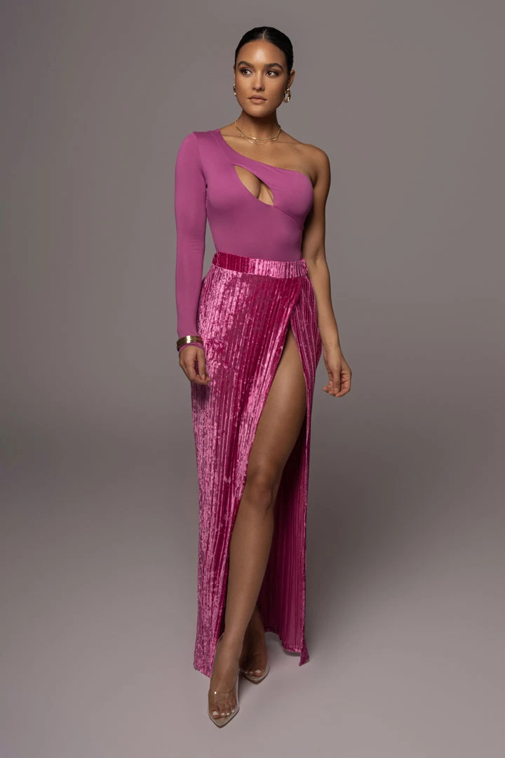 JLUXLABEL BOTTOMS FUCHSIA KRISANA VELVET HIGH SLIT SKIRT 12 JLUXLABEL BOTTOMS FUCHSIA KRISANA VELVET HIGH SLIT SKIRT