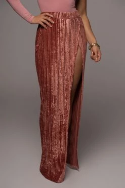 JLUXLABEL ROSE KRISANA VELVET HIGH SLIT SKIRT