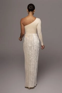 JLUXLABEL CREAM KRISANA VELVET HIGH SLIT SKIRT