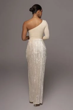 JLUXLABEL CREAM KRISANA VELVET HIGH SLIT SKIRT