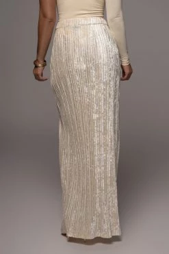 JLUXLABEL CREAM KRISANA VELVET HIGH SLIT SKIRT