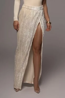 JLUXLABEL CREAM KRISANA VELVET HIGH SLIT SKIRT