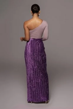 JLUXLABEL BOTTOMS PURPLE KRISANA VELVET HIGH SLIT SKIRT