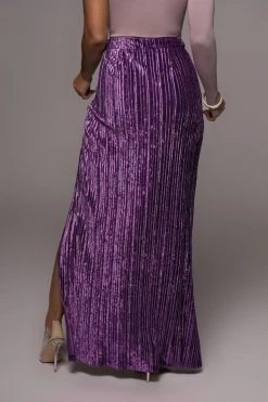 JLUXLABEL BOTTOMS PURPLE KRISANA VELVET HIGH SLIT SKIRT