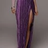 JLUXLABEL BOTTOMS PURPLE KRISANA VELVET HIGH SLIT SKIRT