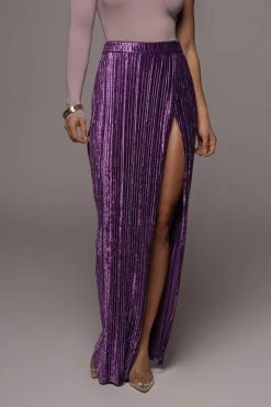 JLUXLABEL BOTTOMS PURPLE KRISANA VELVET HIGH SLIT SKIRT