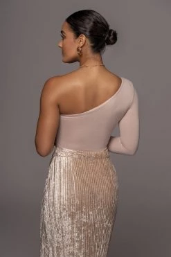 JLUXLABEL CHAMPAGNE KRISANA VELVET HIGH SLIT SKIRT