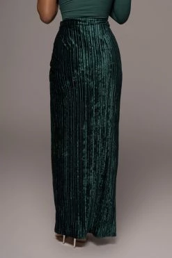 JLUXLABEL FOREST GREEN KRISANA VELVET HIGH SLIT SKIRT BOTTOMS