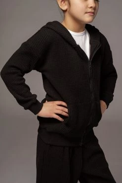 JLUXLABEL SALE BLACK MILAN KIDS WAFFLE HOODIE