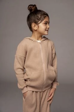 JLUXLABEL BEIGE MILAN KIDS WAFFLE HOODIE SALE