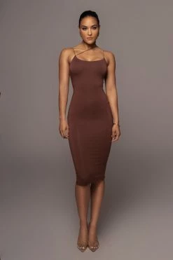 JLUXLABEL NEW ARRIVALS JLUXBASIX CHOCOLATE RORY DIAGONAL STRAP DRESS